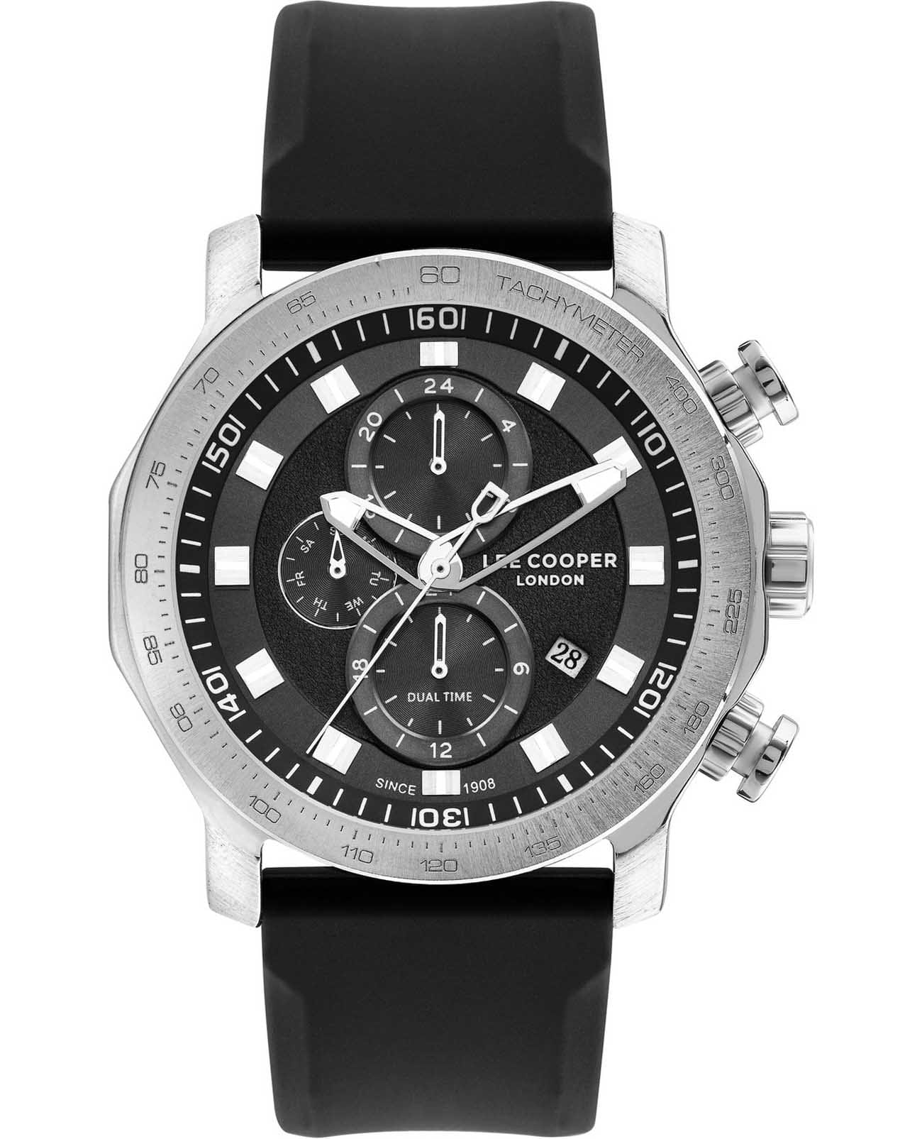 Lee Cooper Lee Cooper LC07631.351  LC07631.351 кварцевые мужские часы черный циферблат, браслет каучук — вид спереди