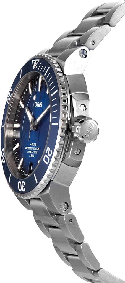 Oris Oris Aquis 01 400 7763 4135-07 8 24 09PEB, aquis швейцария мужские часы на браслете нержавеющая сталь боковой вид