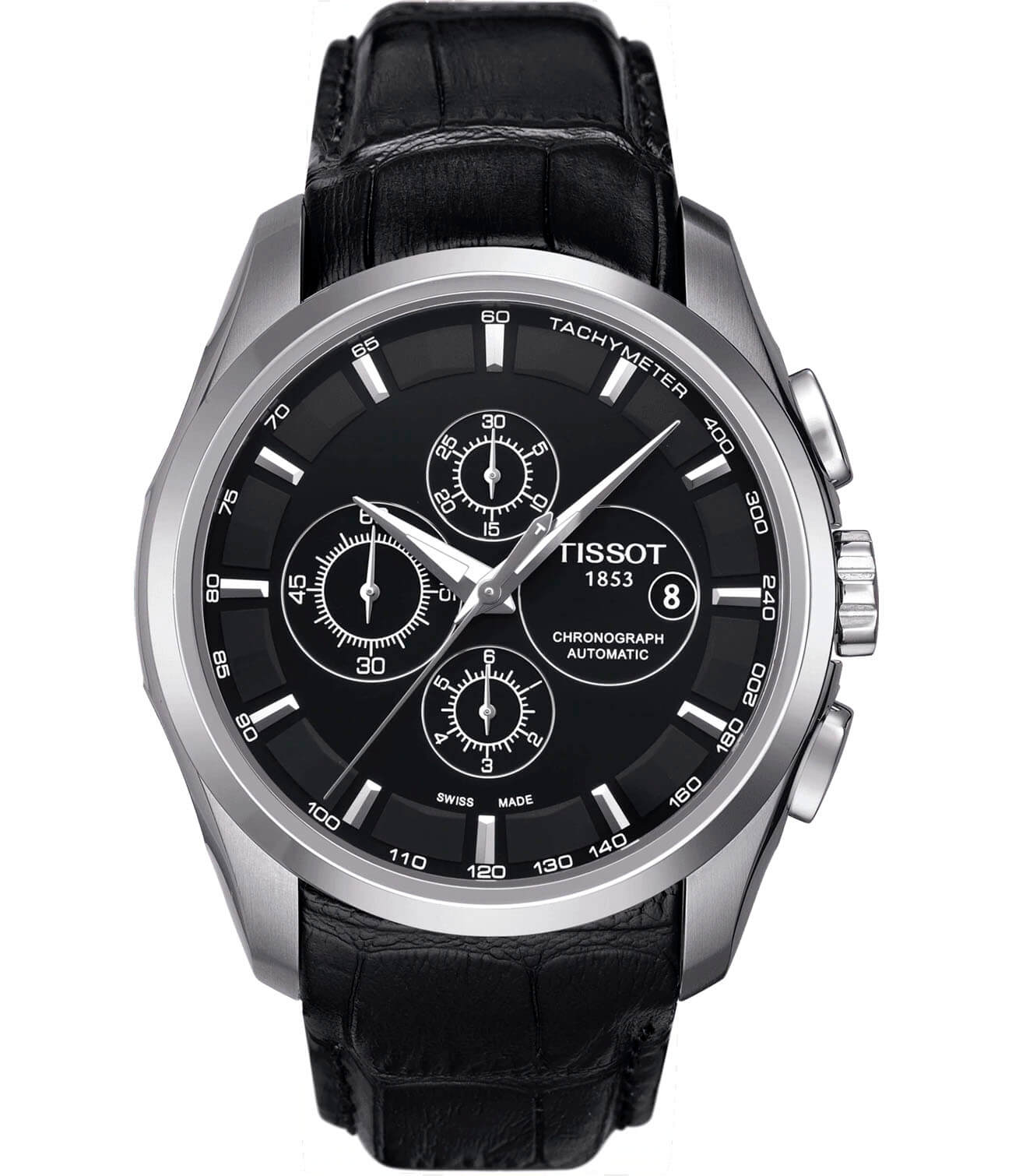 Tissot Tissot Couturier Automatic Chronograph T035.627.16.051.00 Couturier T0356271605100 механические мужские часы черный циферблат, браслет кожаный — вид спереди