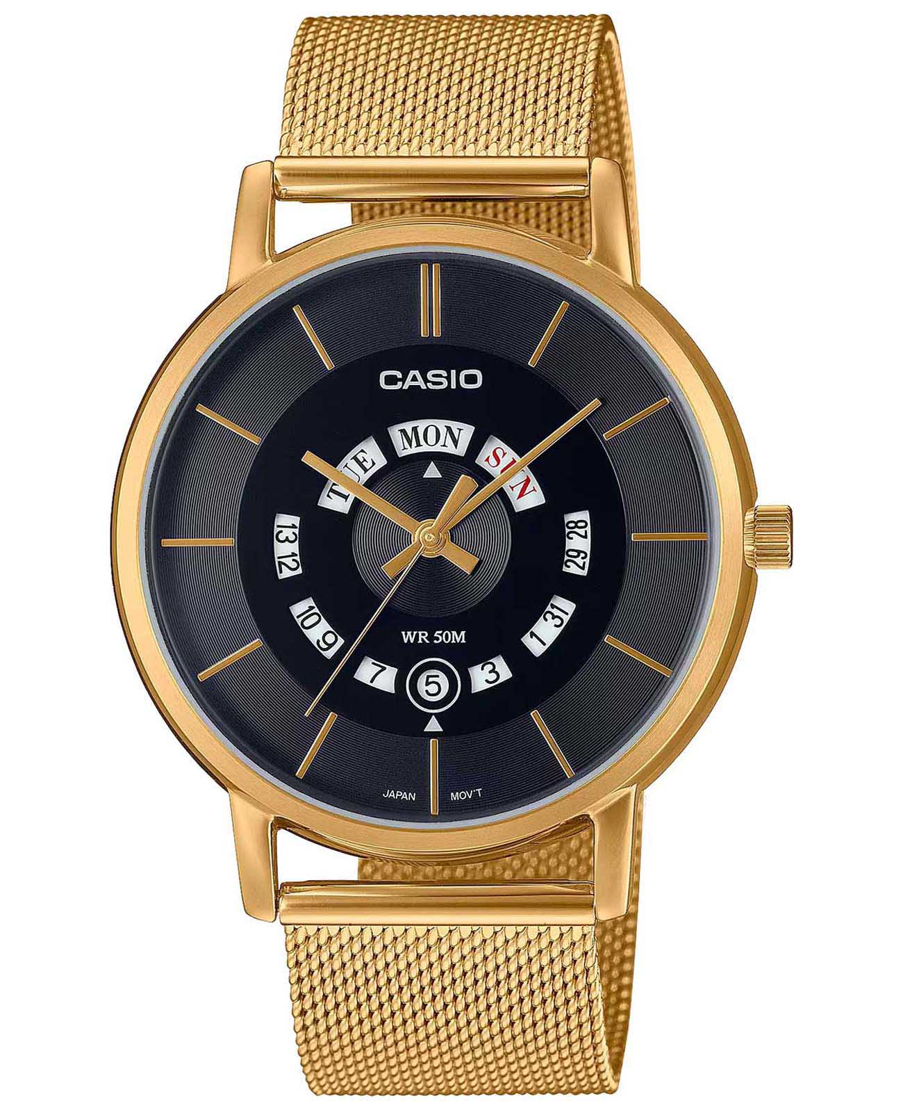 Casio Casio Collection MTP-B135MG-1AVDF (MTP-B135MG-1A)  MTP-B135MG-1A кварцевые мужские часы черный циферблат, браслет нержавеющая сталь с ip-покрытием — вид спереди