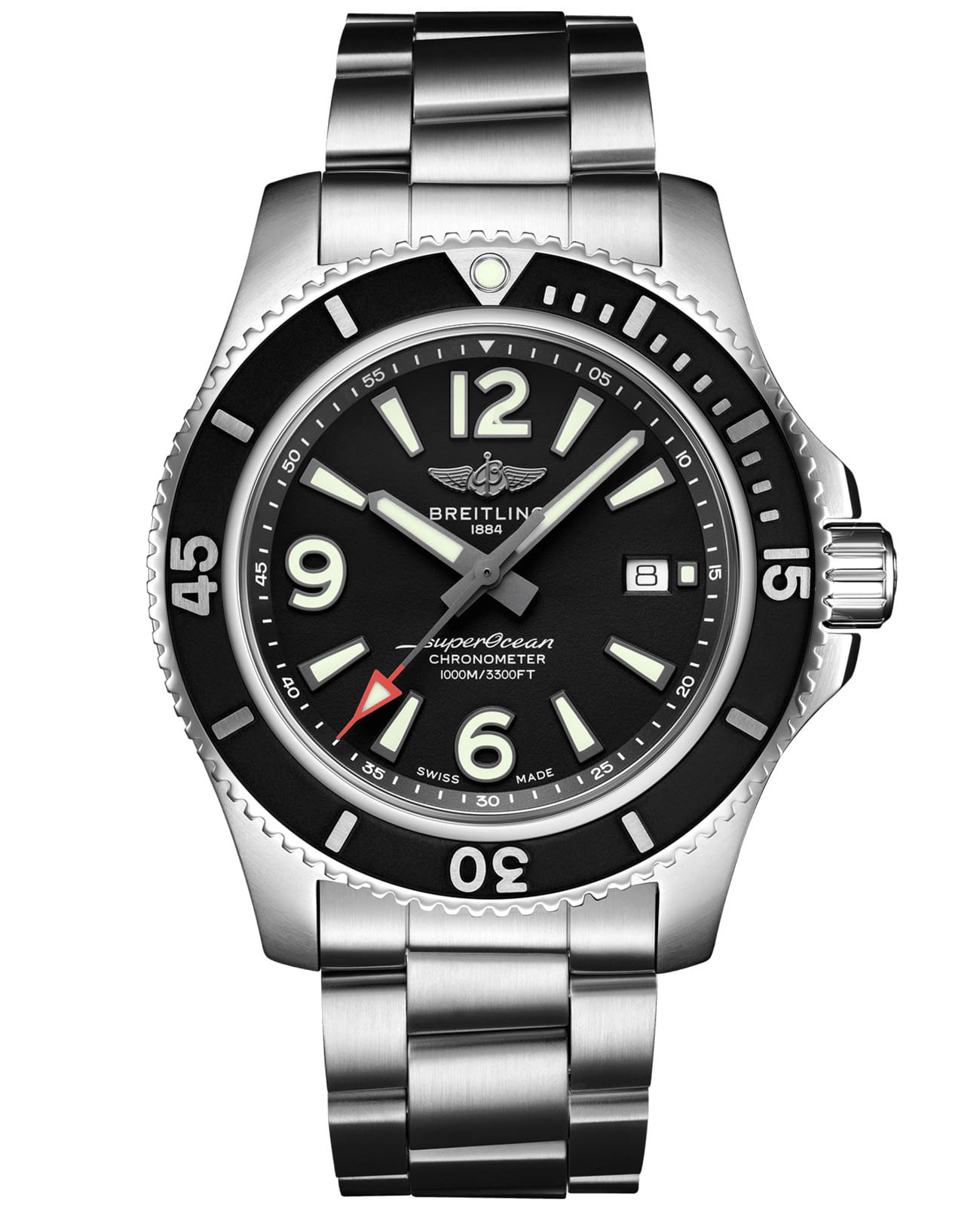 Breitling Breitling Superocean Automatic 44 A17367D71B1A1  A17367D71B1A1 механические мужские часы черный циферблат, браслет нержавеющая сталь — вид спереди