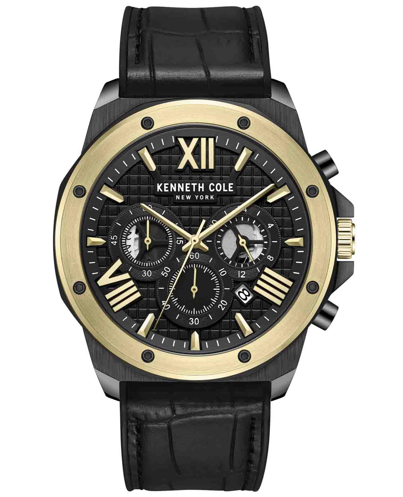 Kenneth Cole Kenneth Cole New York KCWGO0016003  KCWGO0016003 кварцевые мужские часы черный циферблат, браслет кожаный — вид спереди
