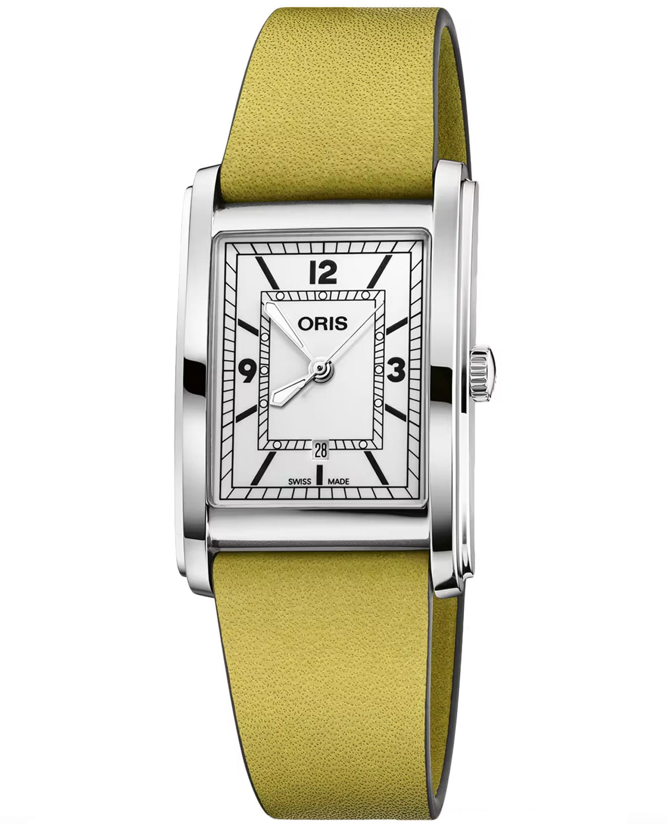 Oris Oris Rectangular 01 561 7783 4061-07 5 19 15  01 561 7783 4061-07 5 19 15 механические мужские часы белый циферблат, браслет кожаный — вид спереди