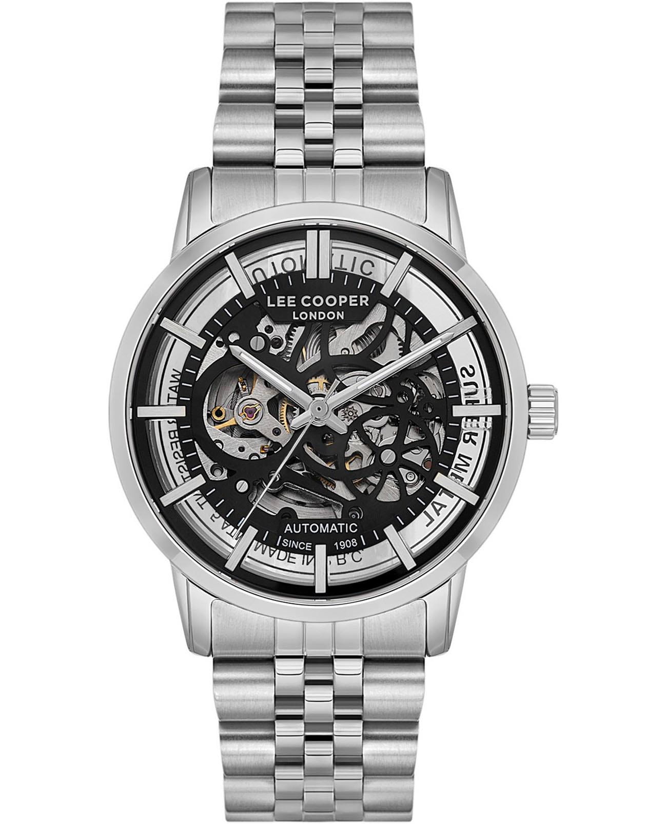 Lee Cooper Lee Cooper LC08036.350  LC08036.350 механические мужские часы черный циферблат, браслет нержавеющая сталь — вид спереди