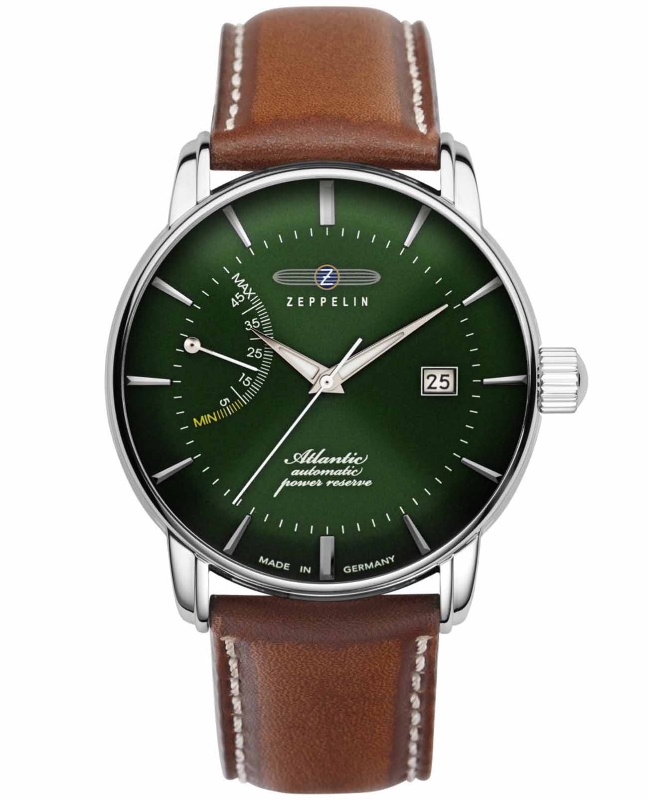 Zeppelin Zeppelin Atlantic 84624  84624 механические мужские часы зеленый циферблат, браслет кожаный — вид спереди