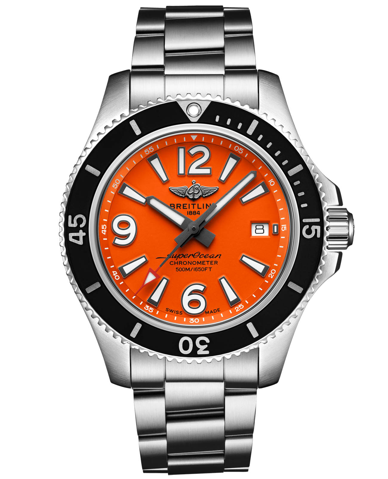 Breitling Breitling Superocean Automatic 42 A17366D71O1A1  A17366D71O1A1 механические мужские часы оранжевый циферблат, браслет нержавеющая сталь — вид спереди